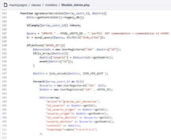 Código de ejemplo moderación php